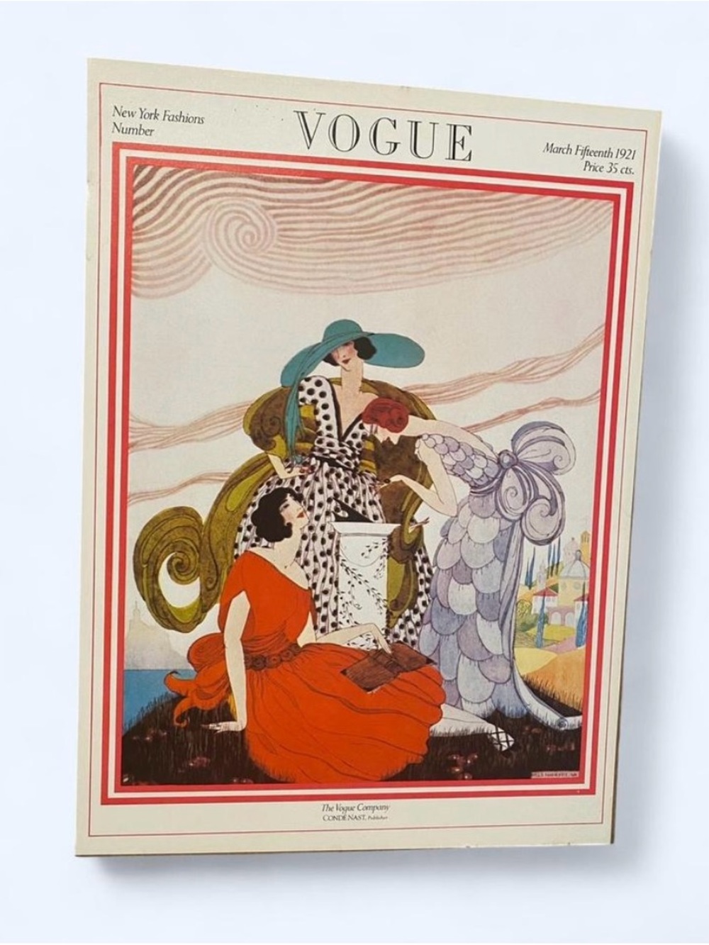 Vogue Vintage 1921 Cover Print — Red, Teal & Lavender Fashion Trio